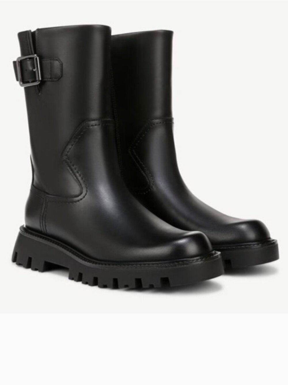 NEW Franco Sarto Brina Mid Calf Lug Bottom Boot Black Leather SZ-8